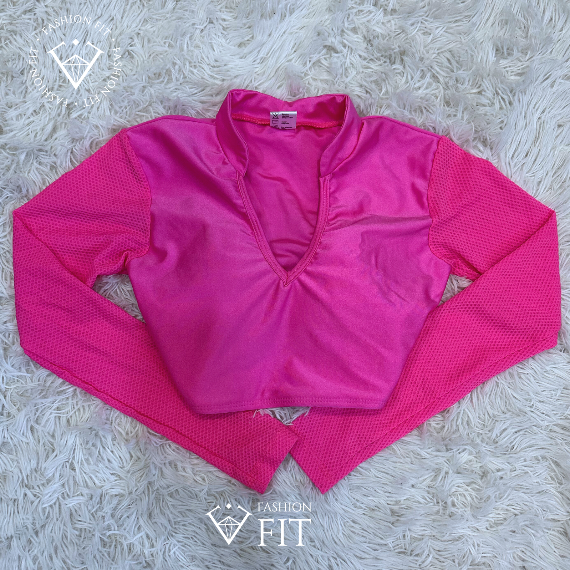 Top manga larga pink